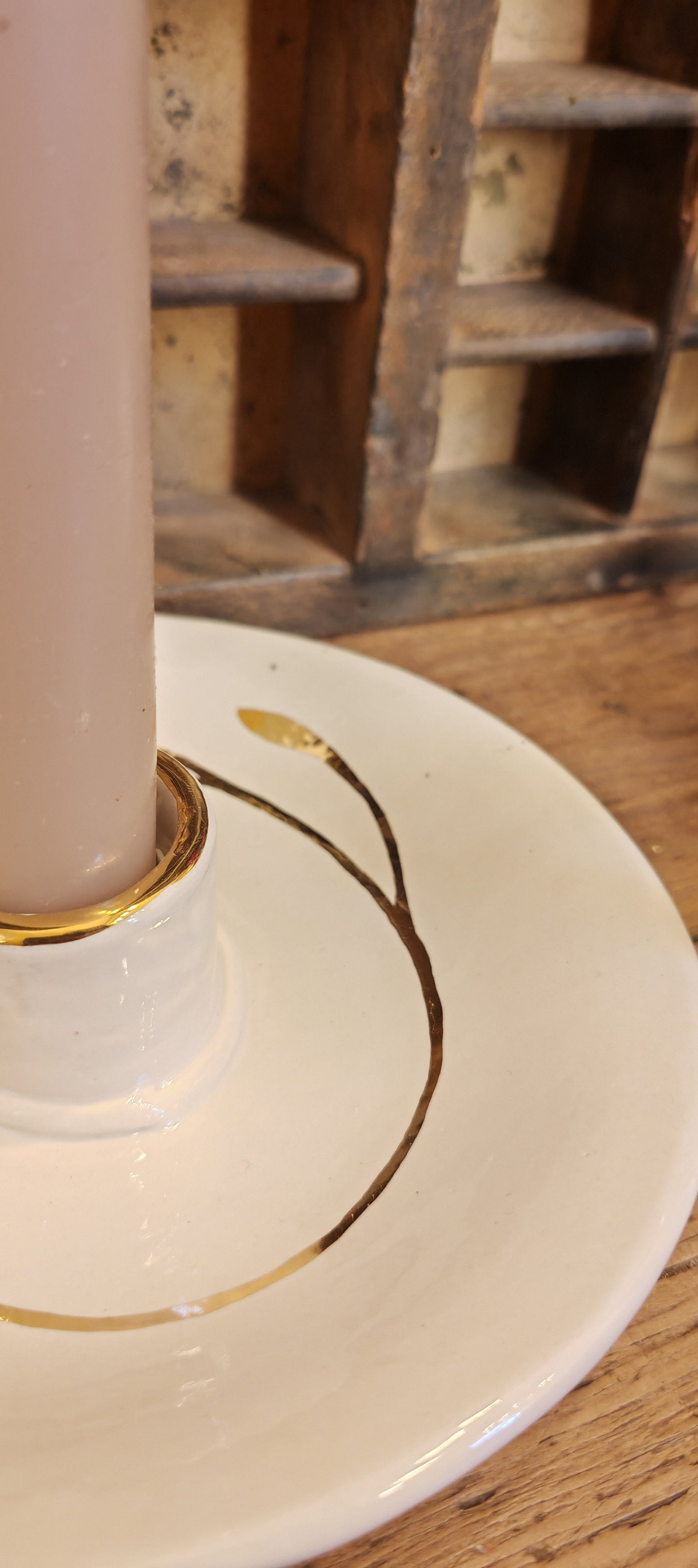 Portacandela Foglia Oro