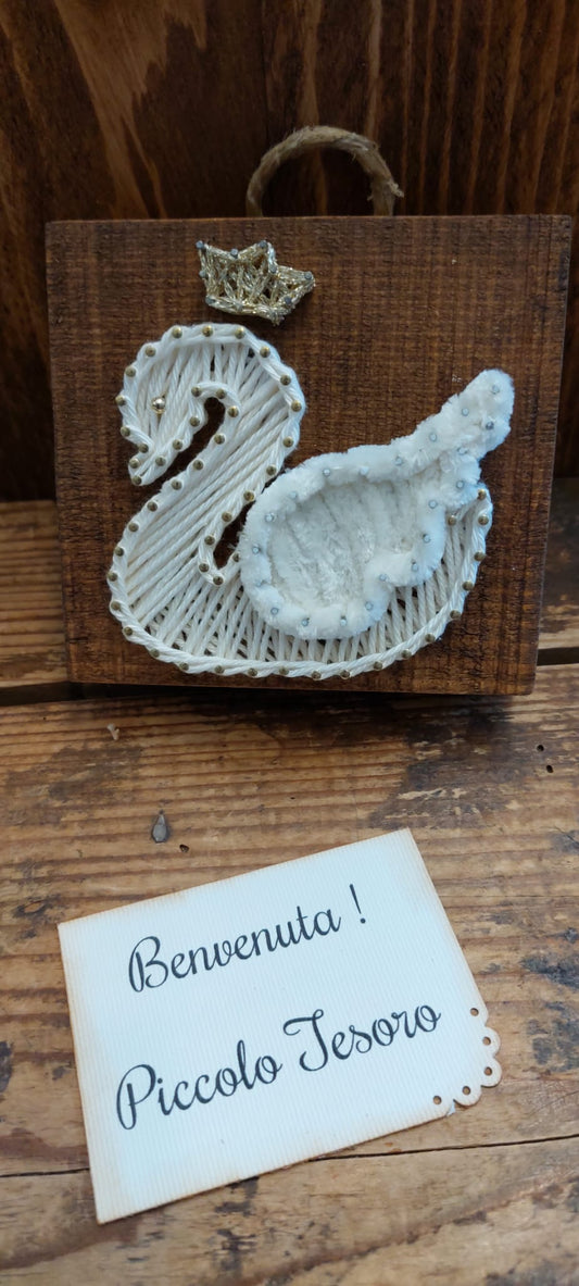 Legnetto Stringart Cigno con biglietto