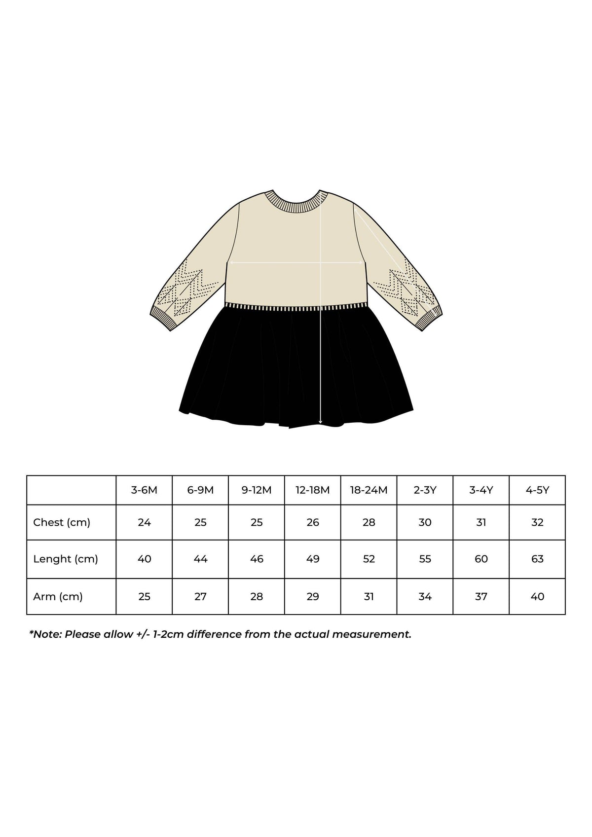 Abito lavorato a maglia per bambina 100% cotone: 3-6M